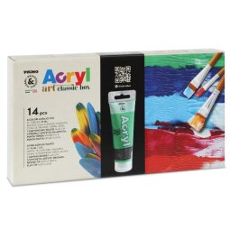 Starter set Acryl 8 x 75ml  1 cartoncino telato  5 pennelli sintetici.