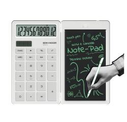 Calcolatrice tascabile 12 cifre con NOTE PAD LCD per scrivere e cancellare appunti. Solare  con pennino e cancellazione one-touch.