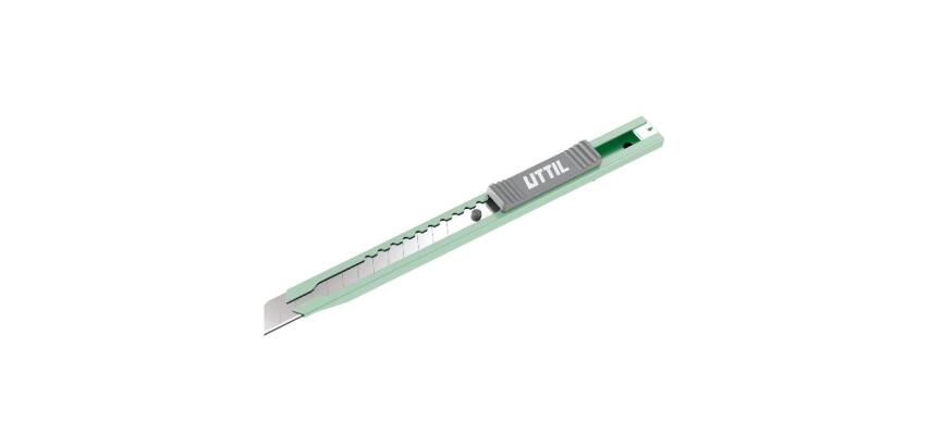 coltello multiuso tascabile con lama a spezzare da 9 mm. custodia in acciaio sottile e robusta.