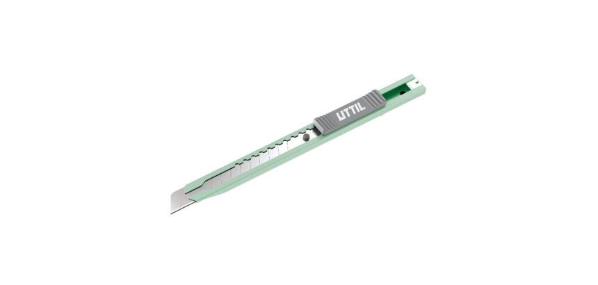coltello multiuso tascabile con lama a spezzare da 9 mm. custodia in acciaio sottile e robusta.