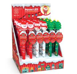 ESPOSITORI DA BANCO 24 PENNE LED CON LUCE MULTICOLORE LAMPEGGIANTE IN 3 SOGGETTI ASSORTITI