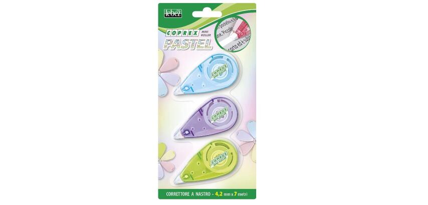 Coprex mini roller pastel in blister 3 pezzi  nastro 4 2mm x 7 m