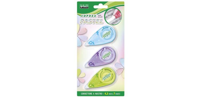 Coprex mini roller pastel in blister 3 pezzi  nastro 4 2mm x 7 m