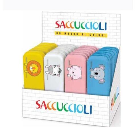 Taschetta Silpet doppia zip in morbido silicone con cordini  misura 20 x 6 3 x 2 6  cm   in espositore da banco.