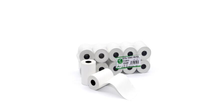 Rotolo per Pos - carta termica BPA free - 57 mm x 25 mt - 55 gr/m2 - diametro esterno 45 mm - anima 12 mm - Rotolificio Pugliese - blister 10 pezzi