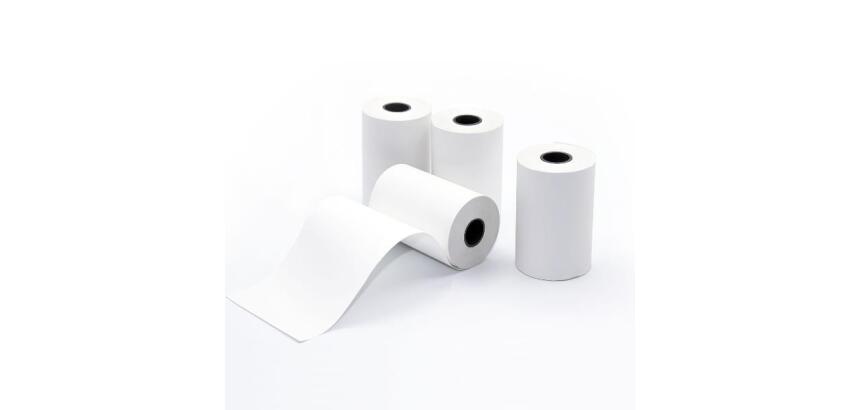 Rotolo per POS e carte di credito - carta termica BPA free - 57 mm x 18 mt - 48 g/m2 - diametro esterno 38 mm - anima 12 mm - Rotolificio Pugliese - blister 10 pezzi