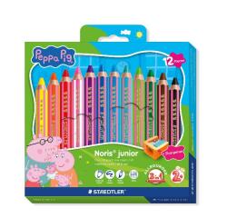 12 matitoni 3 in 1 Peppa Pig: matita colorata  pastello a cera e acquerello + temperamatite. mina   9 5. fusto extra jumbo