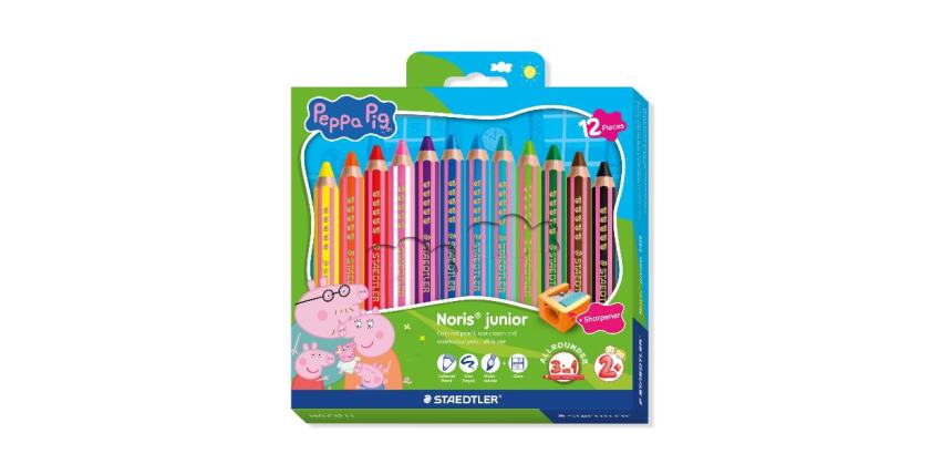 12 matitoni 3 in 1 Peppa Pig: matita colorata  pastello a cera e acquerello + temperamatite. mina   9 5. fusto extra jumbo