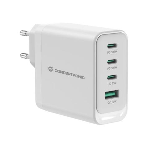 CARICATORE PD USB 4-PORTE 100W GaN, 3x USB-C, 1x USB-A, QC 3.0, PPS, PD 3.0