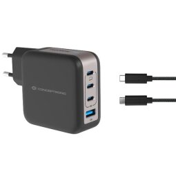 CARICATORE PD USB 4-PORTE 100W GaN con cavo di ricarica USB-C, (3x USB-C, 1x USB-A, QC 3.0, PPS) - NERO