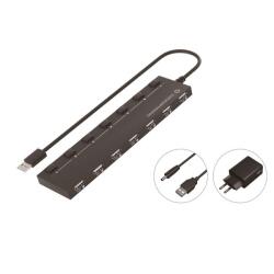 HUB 7-PORTE USB 2.0 con alimentatore (Interruttore, cavo 90cm)