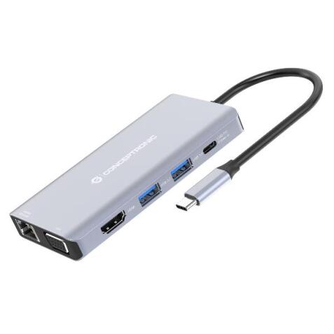 DOCKING STATION 10-IN-1 USB 3.2 GEN 1 - HDMI, VGA, USB-A 3.0 x3, SD, TF/MicroSD, Audio, GbE LAN, 100W USB PD