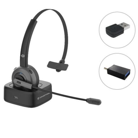 AURICOLARE WIRELESS BLUETOOTH con DOCK per ricarica, adattatore audio BT, Microfono