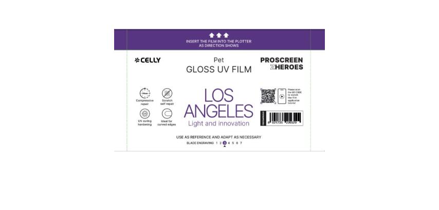 PROFILMPRO GLOSSY UV - Pellicola trasparente lucida UV da 50 pezzi con auto riparazione compatibile con il plotter ProScreenPro - LOS ANGELES (PROSCREEN ZHEROES)