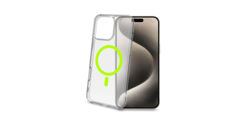 GELSKINMAG - Cover morbida trasparente in TPU, compatibile con la tecnologia Magsafe, anello magnetico color Giallo per Apple iPhone 16 Pro Max [IPHONE 16 CASES]