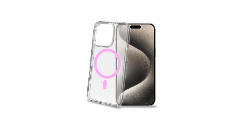 GELSKINMAG - Cover morbida trasparente in TPU, compatibile con la tecnologia Magsafe, anello magnetico color Rosa per Apple iPhone 16 Pro [IPHONE 16 CASES]
