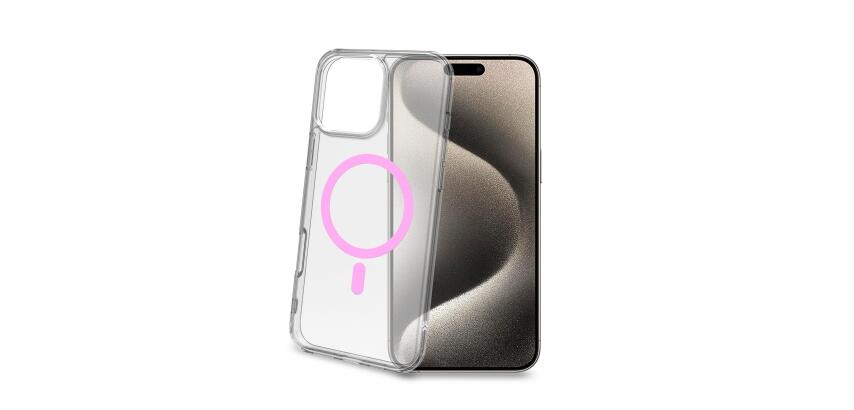 GELSKINMAG - Cover morbida trasparente in TPU, compatibile con la tecnologia Magsafe, anello magnetico color Rosa per Apple iPhone 16 Pro Max [IPHONE 16 CASES]