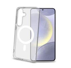 GELSKINMAG - Cover morbida trasparente in TPU, compatibile con la tecnologia Magsafe, anello magnetico color Bianco per Samsung Galaxy S25+ 5G