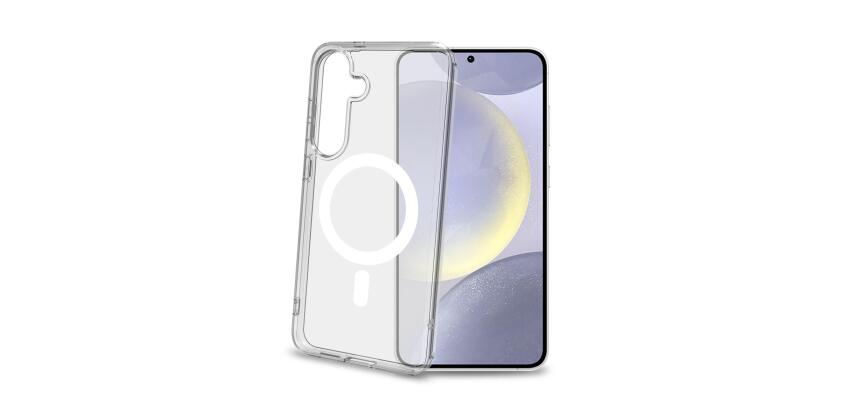 GELSKINMAG - Cover morbida trasparente in TPU, compatibile con la tecnologia Magsafe, anello magnetico color Bianco per Samsung Galaxy S25+ 5G