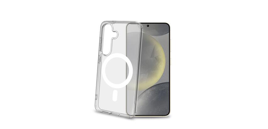 GELSKINMAG - Cover morbida trasparente in TPU, compatibile con la tecnologia Magsafe, anello magnetico color Bianco per Samsung Galaxy S25 5G/ Galaxy S25 5G Enterprise Edition