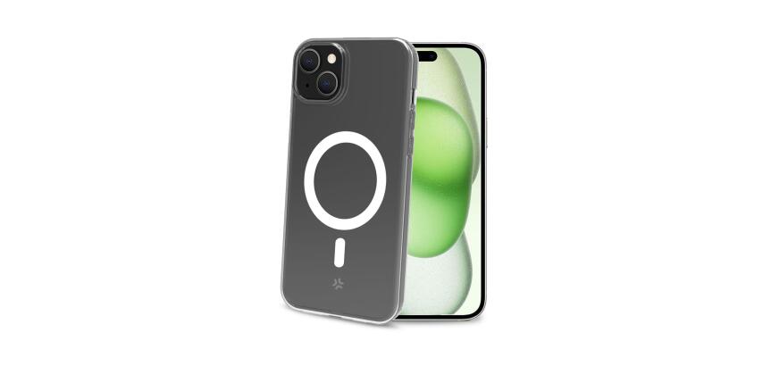 GELSKINMAG - Cover morbida trasparente in TPU, compatibile con la tecnologia Magsafe, anello magnetico color bianco per Apple iPhone 15 Plus [IPHONE 15 CASES]