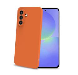 SANDCASE - Cover morbida in TPU con tasti e bordo fotocamera colore a contrasto, effetto sabbiato colore trasparente arancione compatibile con Samsung Galaxy A37 5G/ A37 5G EE