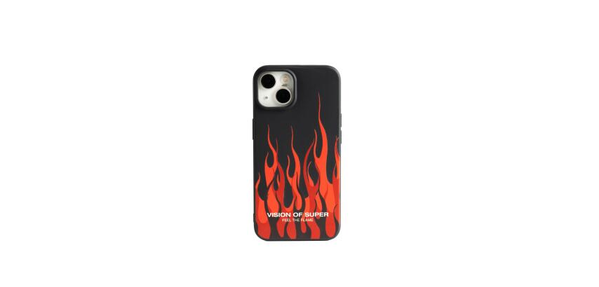 VISION OF SUPER - Cover in TPU con finitura soft touch colore nero con fiamme rosse compatibile con Apple iPhone 14 [VOS COLLECTION]