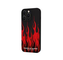 VISION OF SUPER - Cover in TPU con finitura soft touch colore nero con fiamme rosse compatibile con Apple iPhone 14 Pro [VOS COLLECTION]
