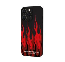 VISION OF SUPER - Cover in TPU con finitura soft touch colore nero con fiamme rosse compatibile con Apple iPhone 14 Pro Max [VOS COLLECTION]