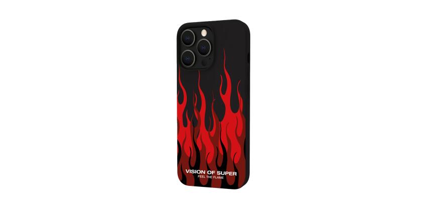 VISION OF SUPER - Cover in TPU con finitura soft touch colore nero con fiamme rosse compatibile con Apple iPhone 14 Pro Max [VOS COLLECTION]