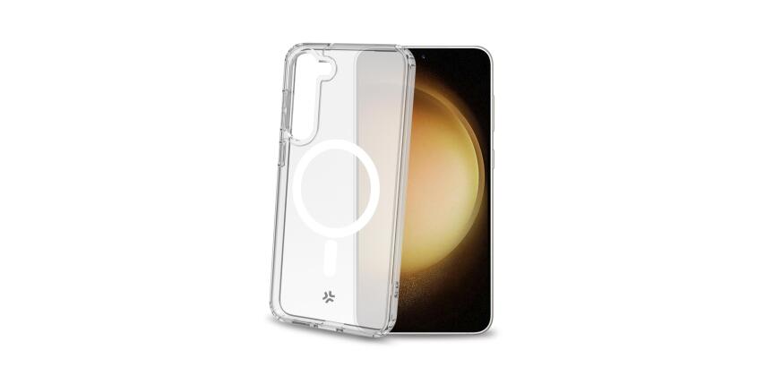 GELSKINMAG - Cover morbida trasparente in TPU, compatibile con la tecnologia Magsafe, anello magnetico color bianco per Samsung Galaxy S23+ 5G