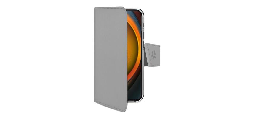WALLY - Custodia a libro in pelle sintetica con chiusura flap magnetico, slot per carte e funzione stand colore grigio compatibile con Apple iPhone 16 Pro [IPHONE 16 CASES]