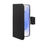 WALLY - Custodia a libro in pelle sintetica con chiusura flap magnetico, slot per carte e funzione stand colore nero compatibile con Samsung Galaxy S25 FE