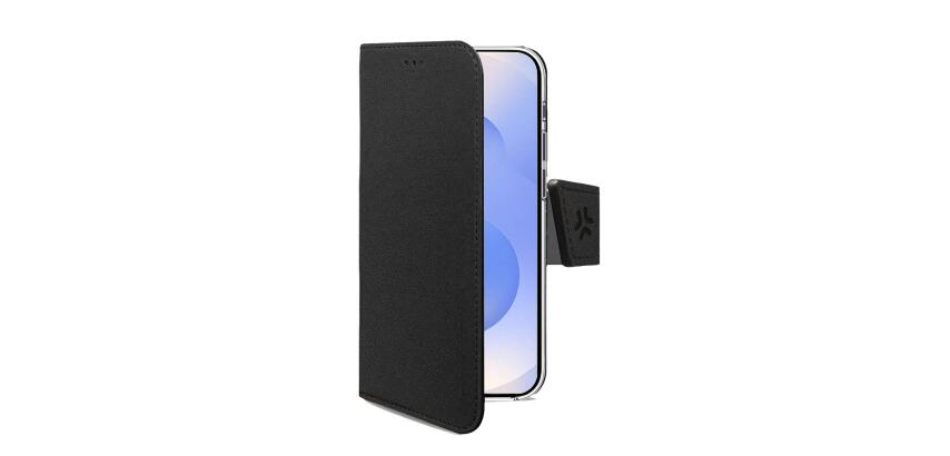 WALLY - Custodia a libro in pelle sintetica con chiusura flap magnetico, slot per carte e funzione stand colore nero compatibile con Samsung Galaxy S25 FE