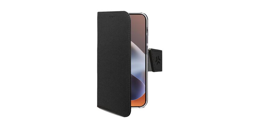 WALLY - Custodia a libro in pelle sintetica con chiusura flap magnetico, slot per carte e funzione stand colore nero compatibile con Motorola G86/ G86 Power