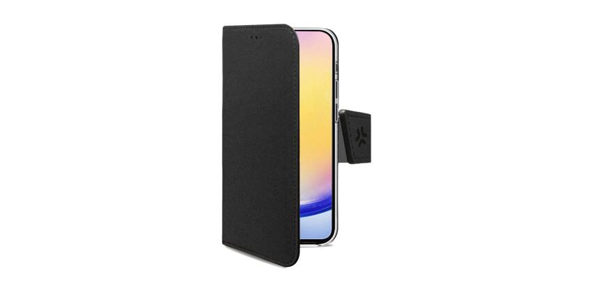 WALLY - Custodia a libro in pelle sintetica con chiusura flap magnetico, slot per carte e funzione stand colore nero compatibile con Samsung Galaxy A27 5G