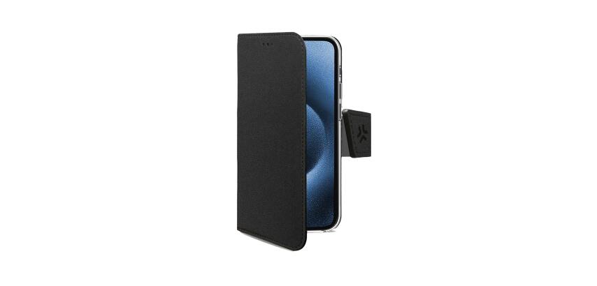 WALLY - Custodia a libro in pelle sintetica con chiusura flap magnetico, slot per carte e funzione stand colore nero compatibile x Apple iPhone 18 Pro/ 17 Pro [IPHONE 18 CASES]