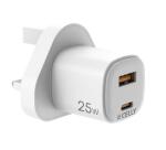UPTC1A1C25WUK - Caricabatteria da rete con doppia porta USB-C e USB-A, tecnologia GaN, potenza massima 25 Watt, presa UK [UPTC COLLECTION]