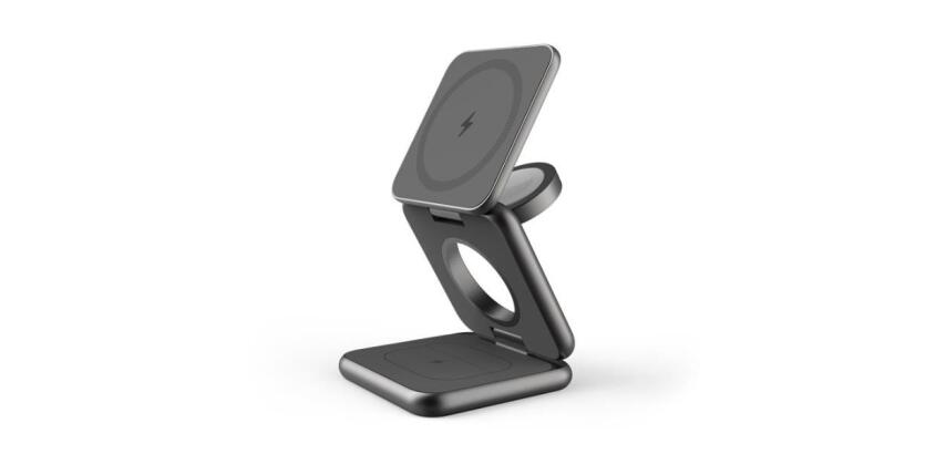 MAGFOLD3IN1 - Caricabatteria wireless 3in1, Tecnologia Magsafe, ricarica fino a 3 dispositivi, potenza massima 15 Watt, pieghevole