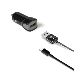 KIT USB CAR CHARGER+USB-C CABLE 12W