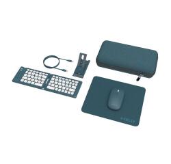 KITTRAVEL - Kit Viaggio per lavorare in mobilità, tastiera wireless pieghevole, mouse wireless, mousepad, supporto smartphone, cavo USB-C