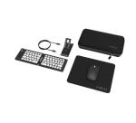 KITTRAVEL - Kit Viaggio per lavorare in mobilità, tastiera wireless pieghevole, mouse wireless, mousepad, supporto smartphone, cavo USB-C