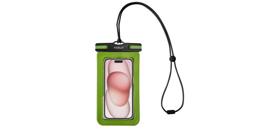 SPLASHBAG25 - Custodia impermeabile per smartphone fino a 7", design trasparente, chiusura ermetica, laccio a collo incluso