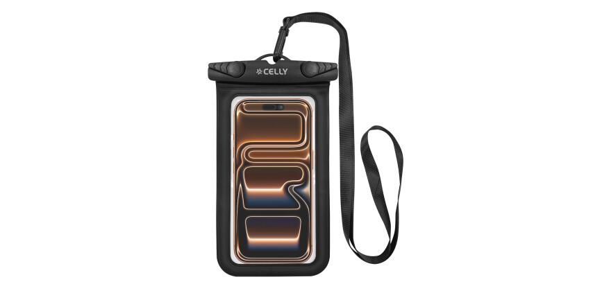 SPLASHBAG26 - Custodia impermeabile per smartphone fino a 7", design trasparente, chiusura ermetica, laccio a collo incluso