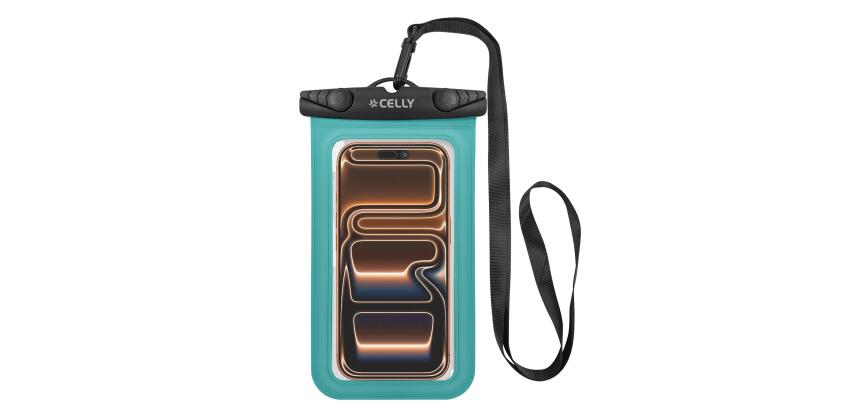 SPLASHBAG26 - Custodia impermeabile per smartphone fino a 7", design trasparente, chiusura ermetica, laccio a collo incluso