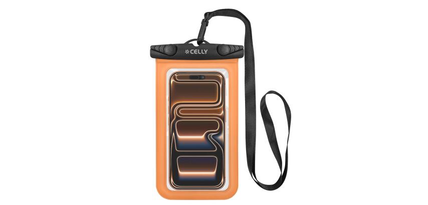 SPLASHBAG26 - Custodia impermeabile per smartphone fino a 7", design trasparente, chiusura ermetica, laccio a collo incluso