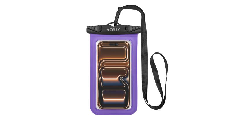 SPLASHBAG26 - Custodia impermeabile per smartphone fino a 7", design trasparente, chiusura ermetica, laccio a collo incluso