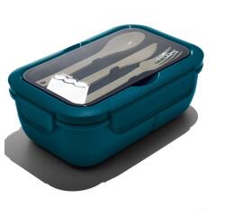 500LUNCHBOXS - Porta pranzo, capacità 1100ml, coperchio ermetico, set posate incluse, lavabile in lavastoviglie, tre scomparti interni, riscaldabile in microonde