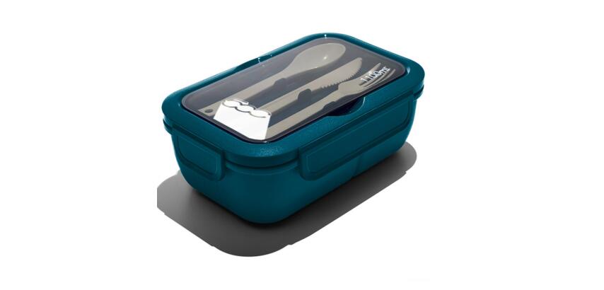 500LUNCHBOXS - Porta pranzo, capacità 1100ml, coperchio ermetico, set posate incluse, lavabile in lavastoviglie, tre scomparti interni, riscaldabile in microonde