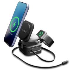 Caricabatterie wireless pieghevole 3 in 1 con cavo retrattile